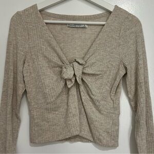 Beige Abercrombie Long Sleeve Knotted Top